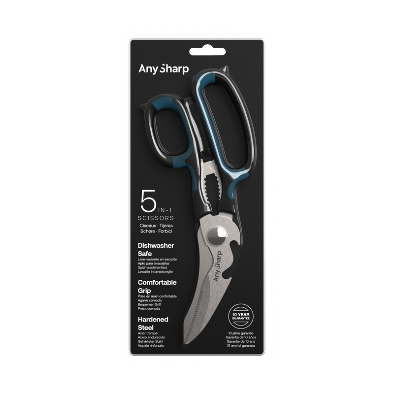 AnySharp Multi Function 5-in-1 Scissors, Premium, Blue