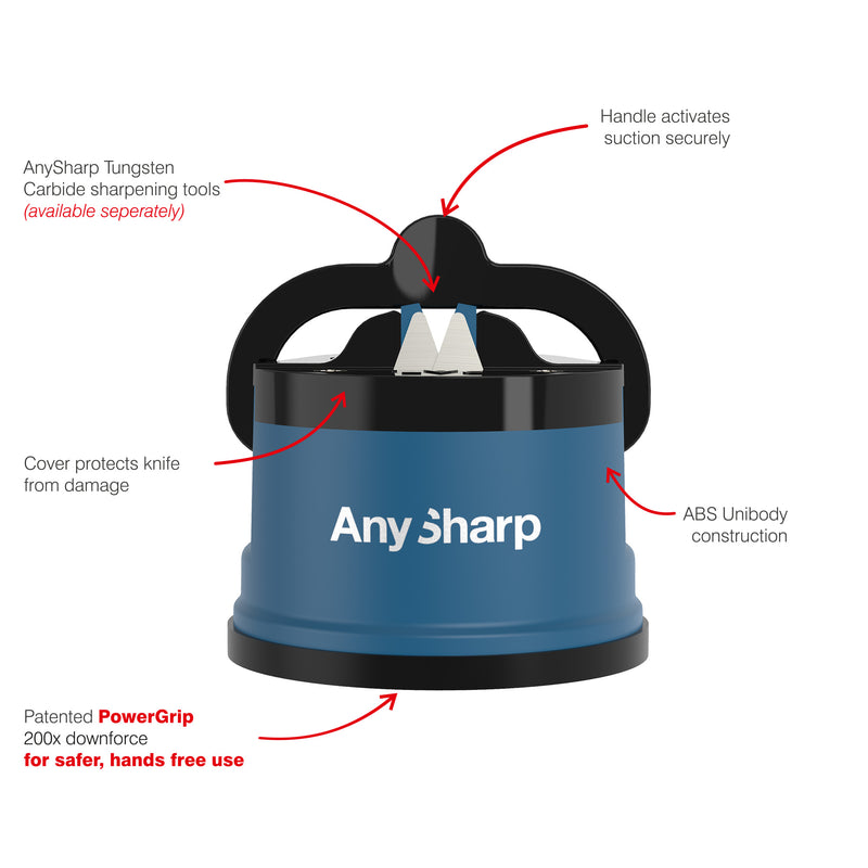 AnySharp Safer Hands-Free Knife Sharpener, Premium, Blue