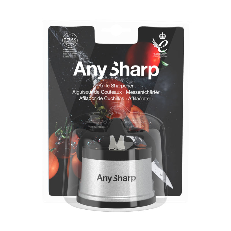 AnySharp Safer Hands-Free Knife Sharpener, Premium, Silver