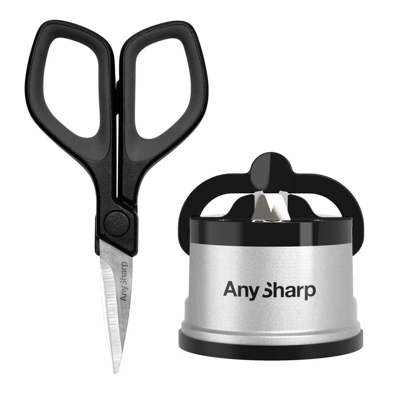 AnySharp Mini Scissors / Kitchen Knife Sharpener Bundle, Elite, Black