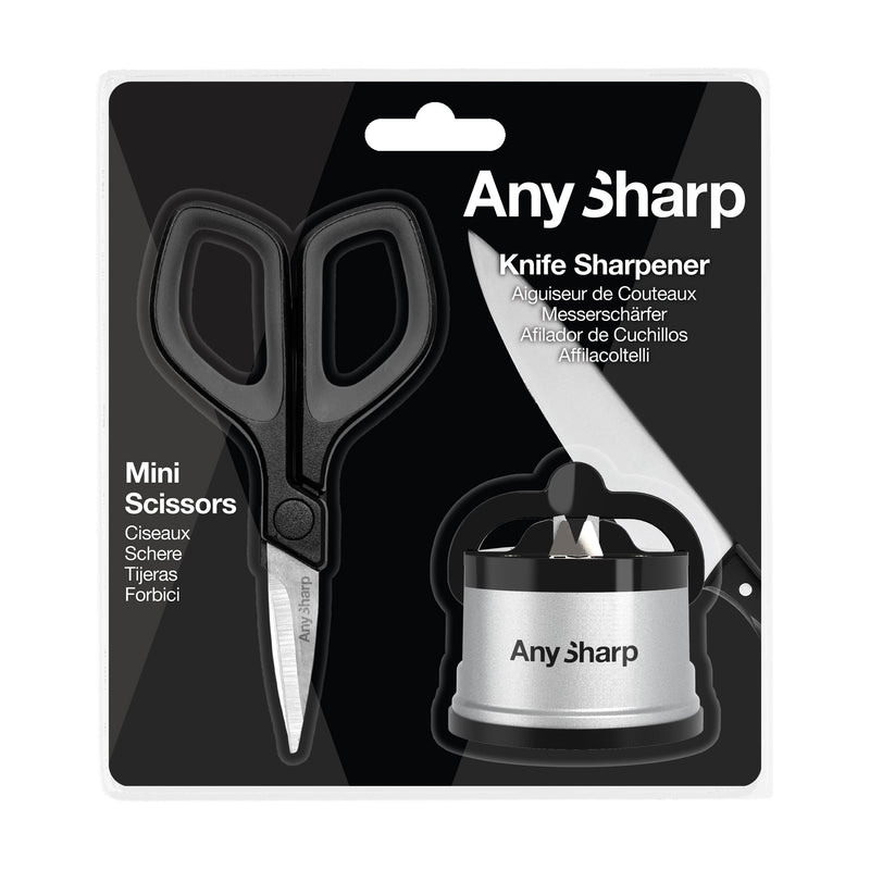 AnySharp Mini Scissors / Kitchen Knife Sharpener Bundle, Elite, Black