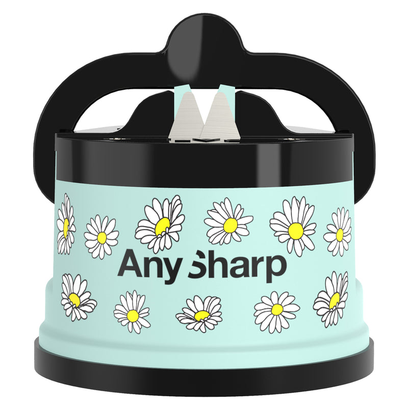 AnySharp Safer Hands-Free Knife Sharpener, Elite, Blue Daisies