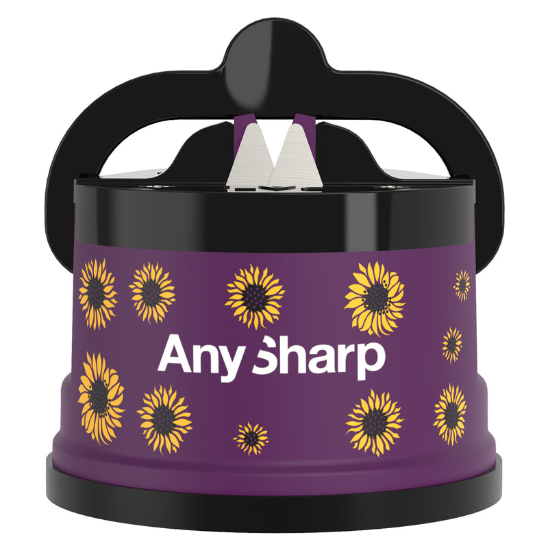 AnySharp Safer Hands-Free Knife Sharpener, Elite, Purple Sunflowers