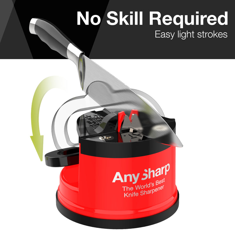 AnySharp Safer Hands-Free Knife Sharpener, Elite, Red