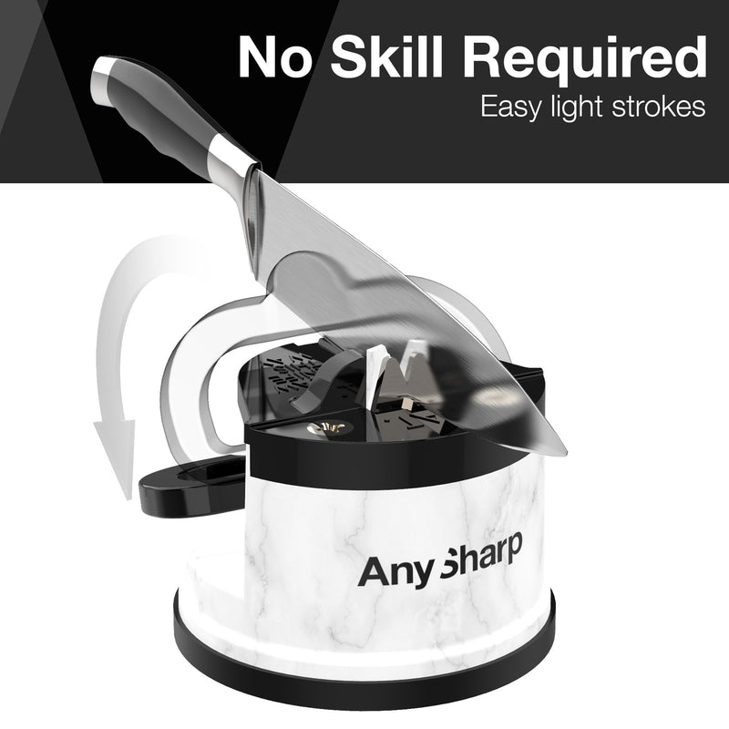 AnySharp Safer Hands-Free Knife Sharpener, Elite, White Marble