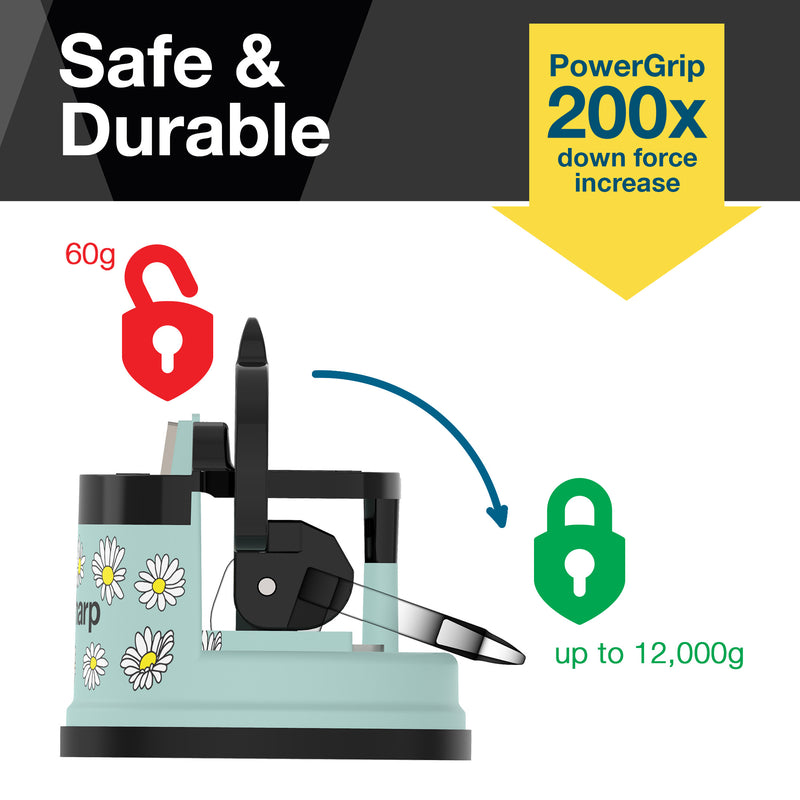 AnySharp Safer Hands-Free Knife Sharpener, Elite, Blue Daisies