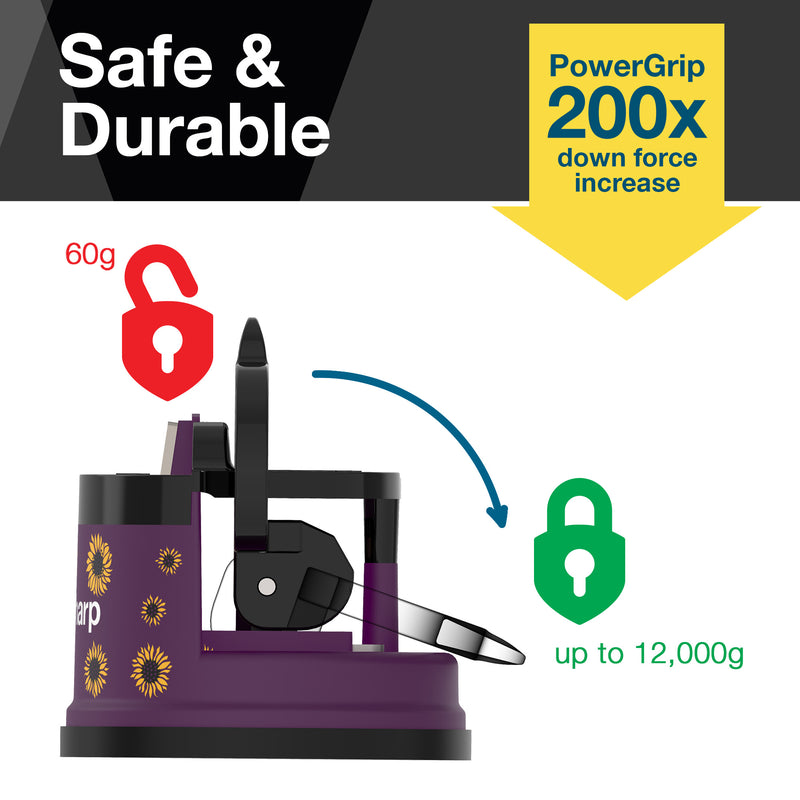 AnySharp Safer Hands-Free Knife Sharpener, Elite, Purple Sunflowers