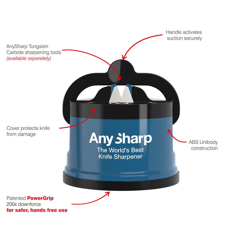 AnySharp Safer Hands-Free Knife Sharpener, Elite, Blue
