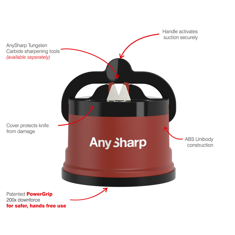 AnySharp Safer Hands-Free Knife Sharpener, Elite, Brick Red