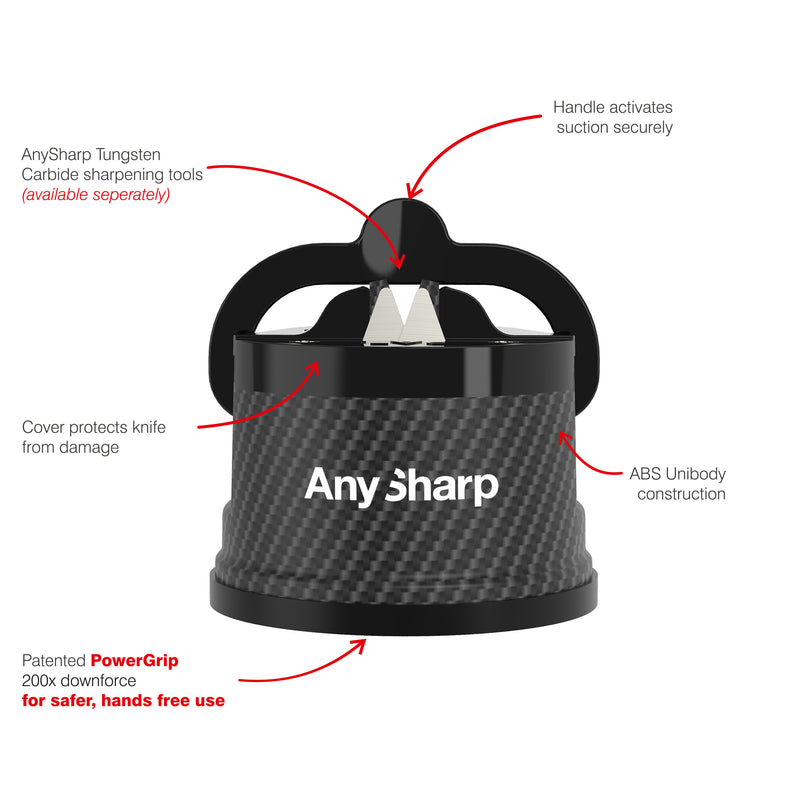 AnySharp Safer Hands-Free Knife Sharpener, Elite, Carbon Fibre