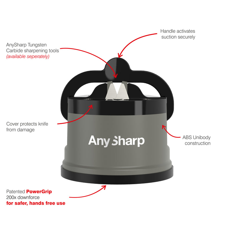 AnySharp Safer Hands-Free Knife Sharpener, Elite, Grey