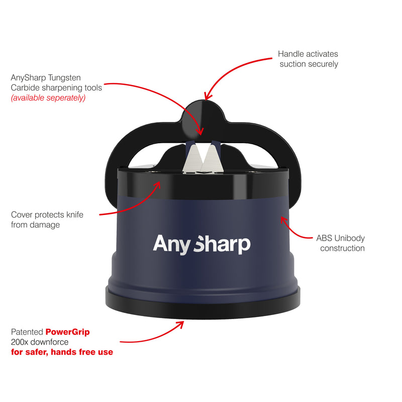 AnySharp Safer Hands-Free Knife Sharpener, Elite, Navy