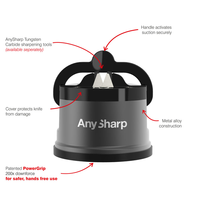 AnySharp Pro Safer Hands-Free Knife Sharpener, Gun Metal