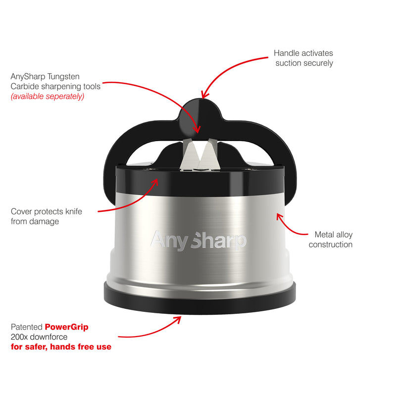 AnySharp Knife Sharpener, Hands-Free Safety, PowerGrip Suction, Safely  Sharpens All Kitchen Knives, Ideal for Hardened Steel & Serrated, World's  Best