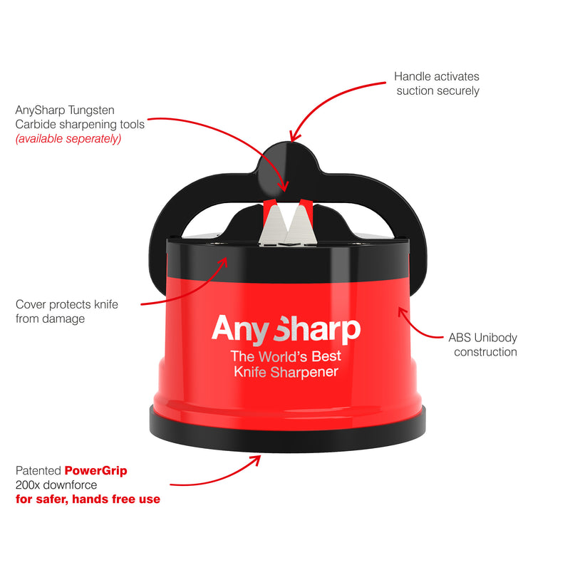 AnySharp Safer Hands-Free Knife Sharpener, Elite, Red