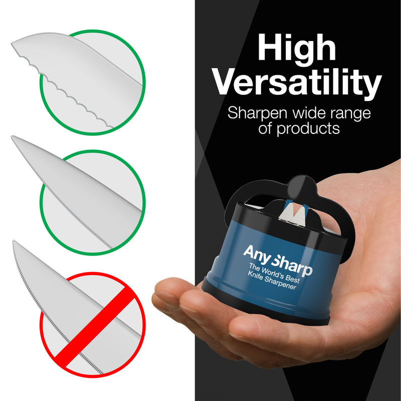 AnySharp Safer Hands-Free Knife Sharpener, Elite, Blue