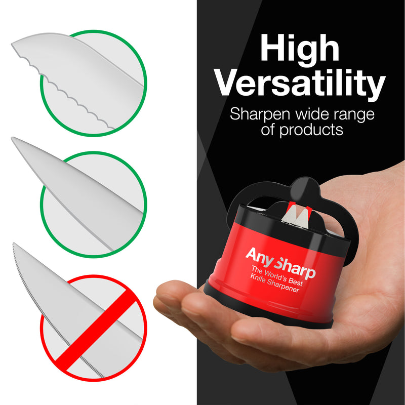 AnySharp Safer Hands-Free Knife Sharpener, Elite, Red