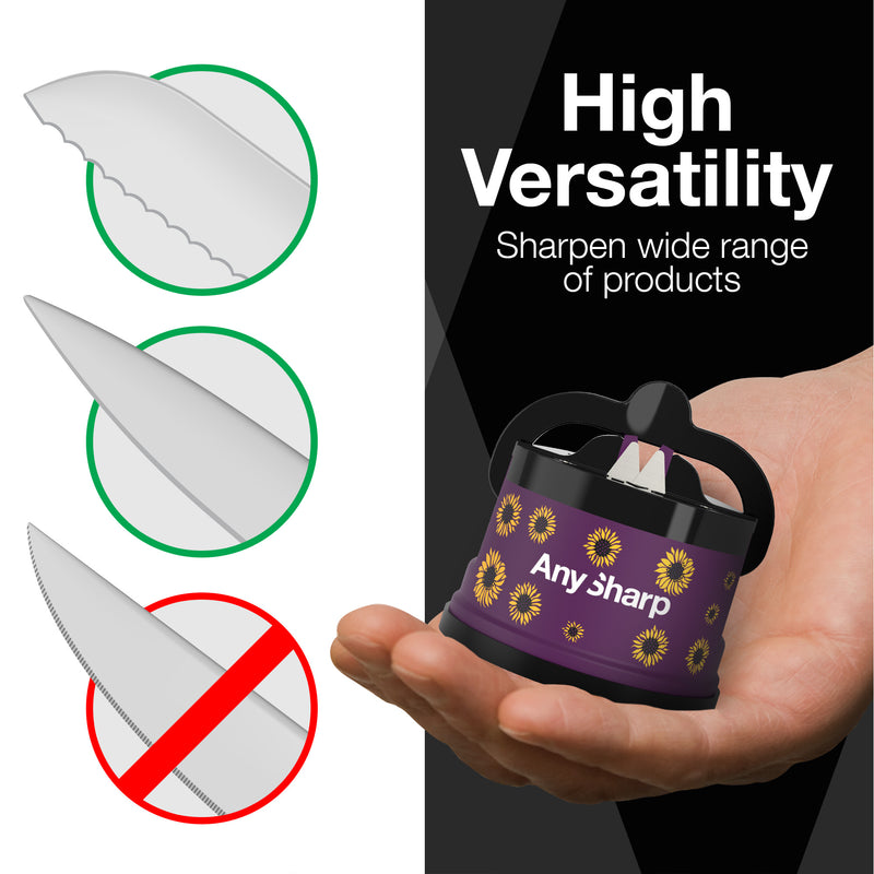 AnySharp Safer Hands-Free Knife Sharpener, Elite, Purple Sunflowers