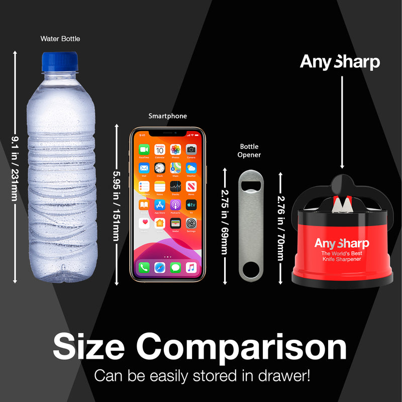 AnySharp Safer Hands-Free Knife Sharpener, Elite, Red