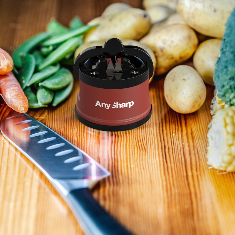 AnySharp Safer Hands-Free Knife Sharpener, Elite, Brick Red