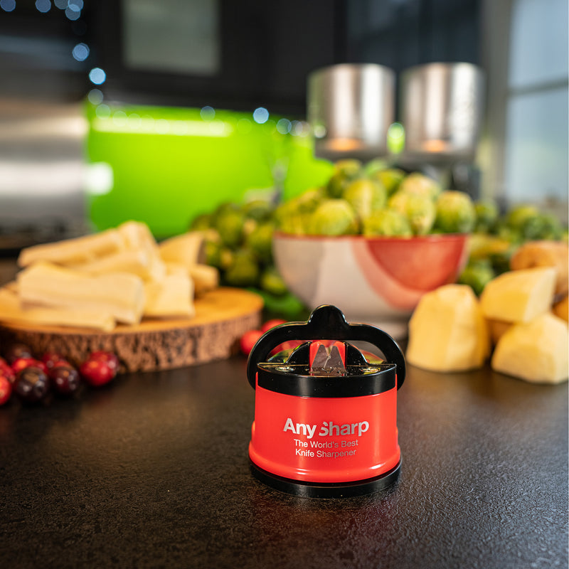 AnySharp Safer Hands-Free Knife Sharpener, Elite, Red