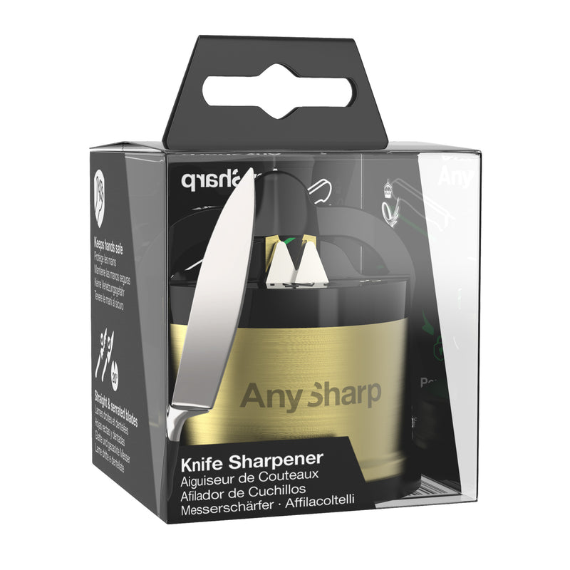 AnySharp Pro Safer Hands-Free Knife Sharpener, Excel, Brass
