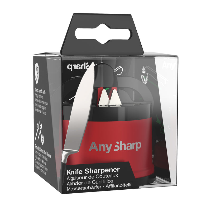 AnySharp Pro Safer Hands-Free Knife Sharpener, Pro, Red 