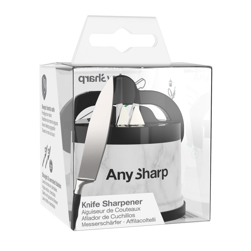 AnySharp Safer Hands-Free Knife Sharpener, Elite, White Marble
